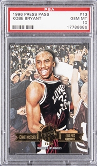1996/97 Press Pass #13 Kobe Bryant Rookie Card - PSA GEM MT 10